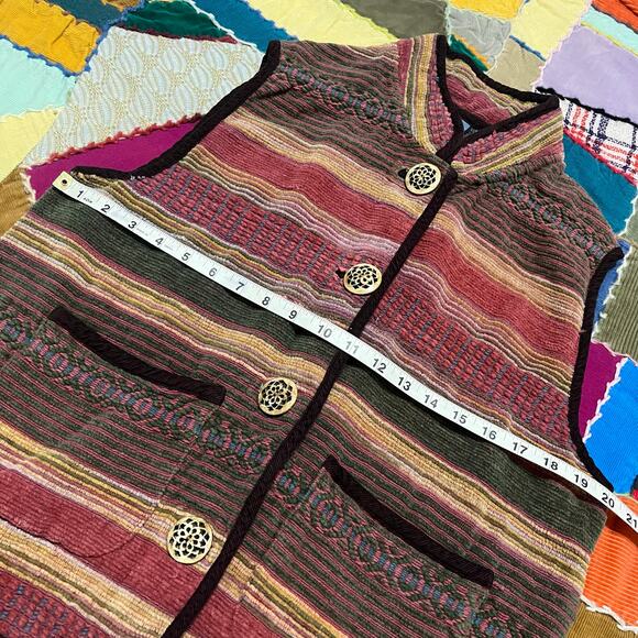 Vintage Ivy Red/Brown/Tan Striped Cotton Woved Vest Large - Picture 5 of 5